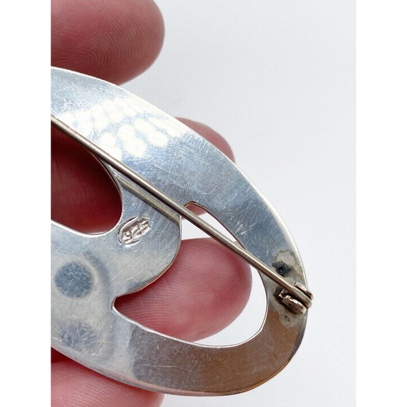 Vintage Solid Sterling Silver 925 Abstract Modernist Oval Swirl Brooch Pin 14.6g - Picture 3 of 6